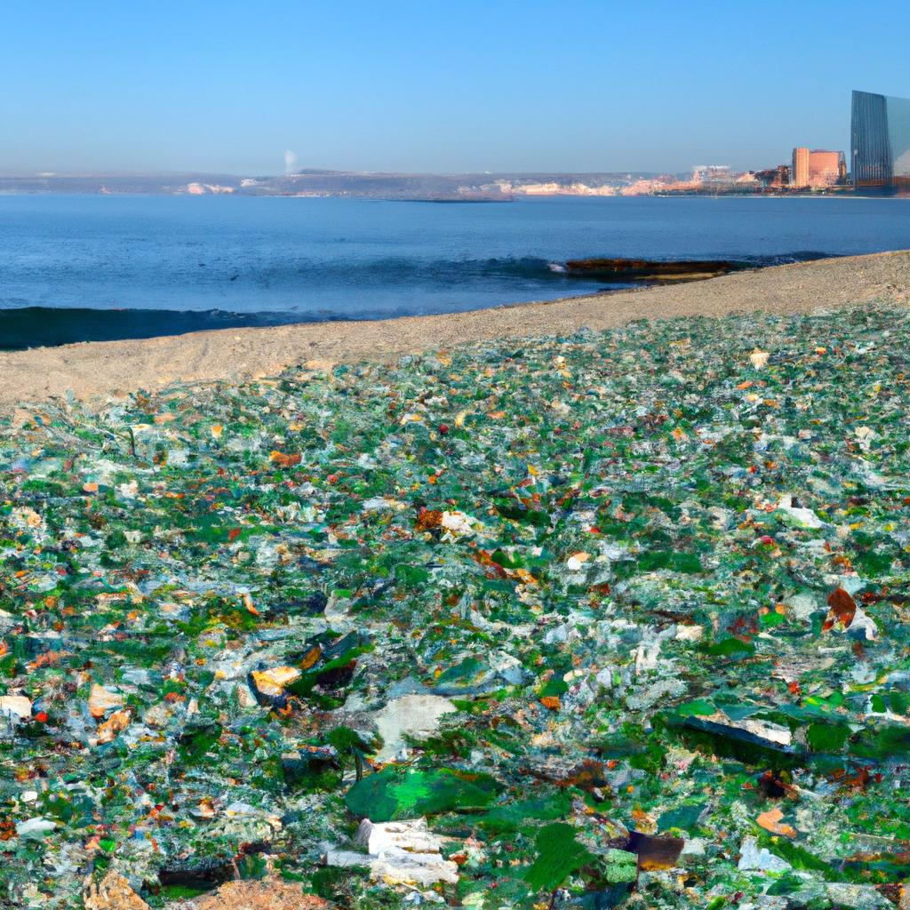 Vladivostok Glass Beach with the cityscape backdrop