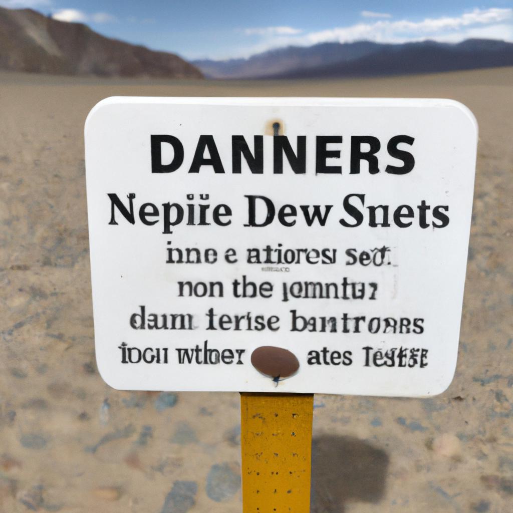 Sign warns visitors not to disturb the moving stones in Death Valley