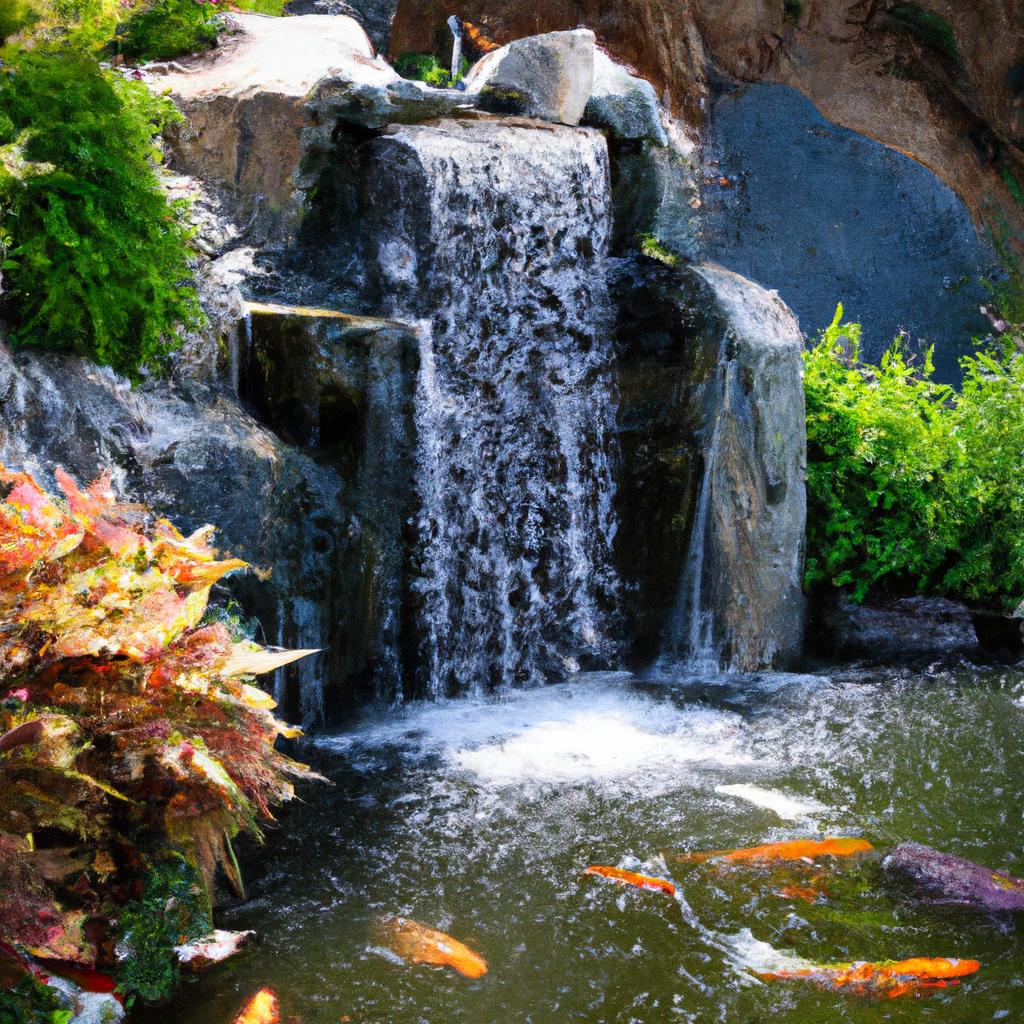 Create a natural oasis in your backyard with a waterfall and koi pond