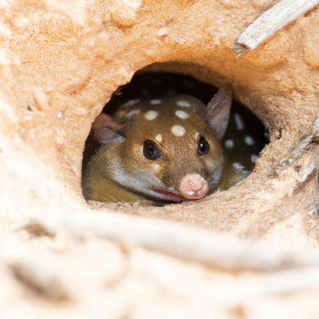 A western quoll coming out of its hiding spot in South Australia.