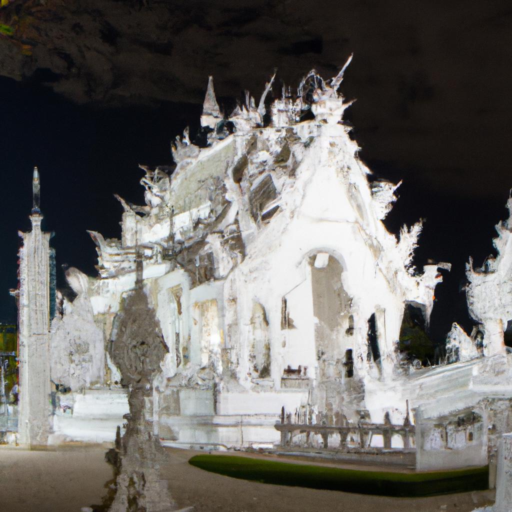 The White Temple's exterior takes on a magical glow at night