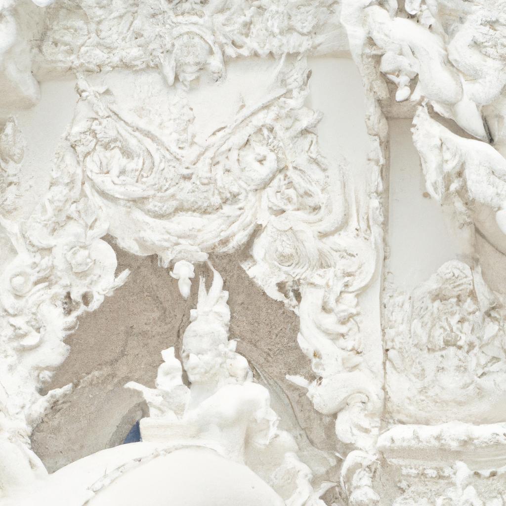 The White Temple's entrance is adorned with intricate carvings and sculptures