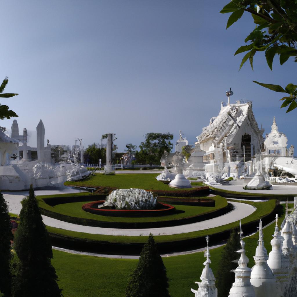 The White Temple's gardens are filled with statues and sculptures depicting Thai mythology