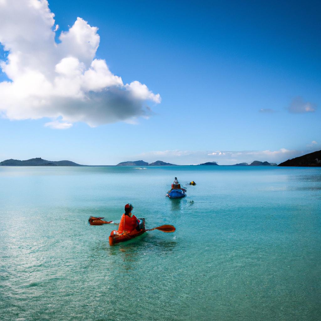 Kayaking through the calm waters of the Whitsunday Islands