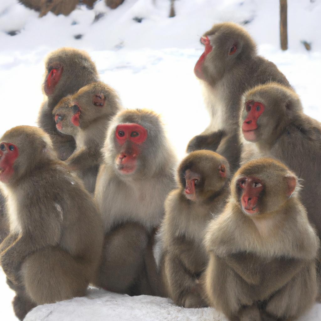 Winter monkeys are curious animals, often surveying their surroundings and exploring their environment.