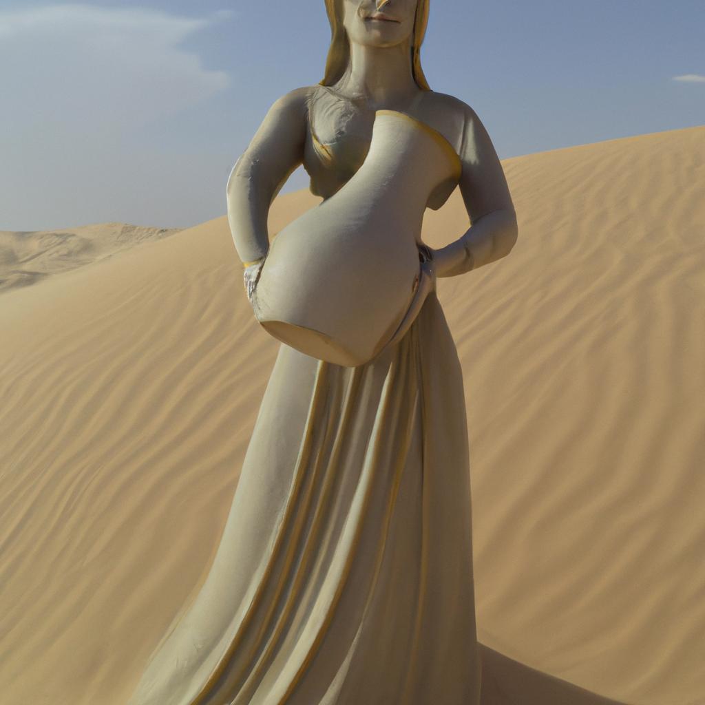 A statue of a woman symbolizing hope and resilience in the desert