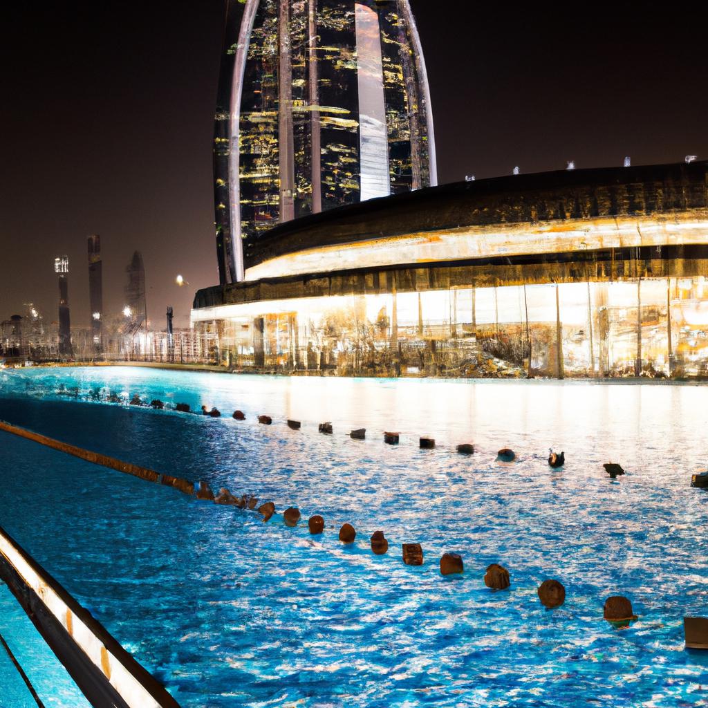 The world's biggest swimming pool looks magical at night with its beautiful lighting