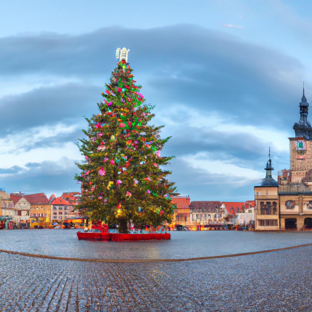The world's largest Christmas tree adds to the charm of this quaint town square during the holidays.