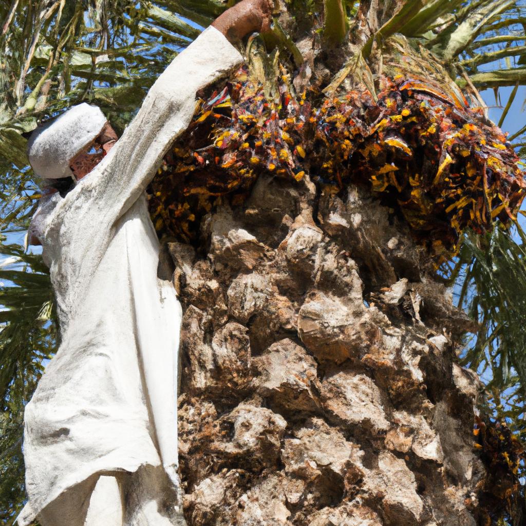 A Yemeni farmer harvesting dates.