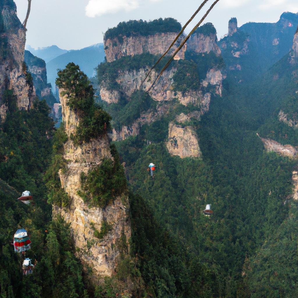 Take a cable car ride for a panoramic view of Zhangjiajie National Forest Park.